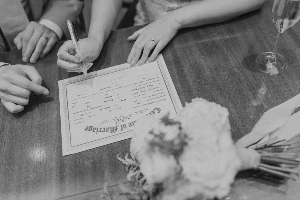 marriage certificate signing at woodmark hotel 