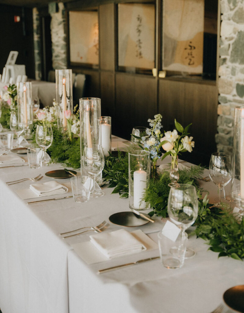 elegant wedding banquet table at canlis seattle